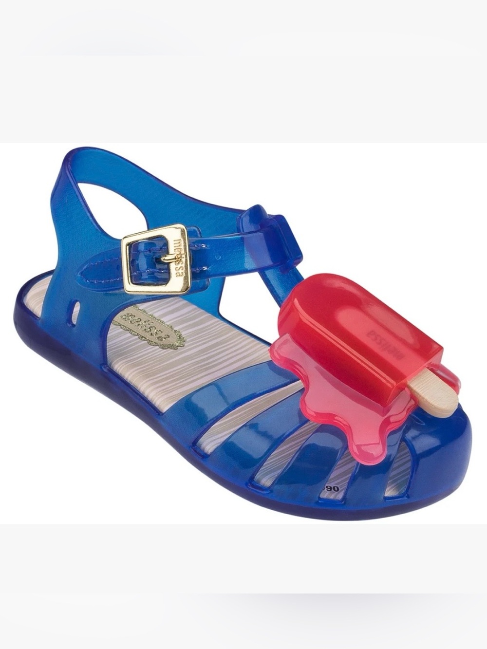 Mini Melissa Girls Blue Jelly Sandal with Pink Popsicle Charm